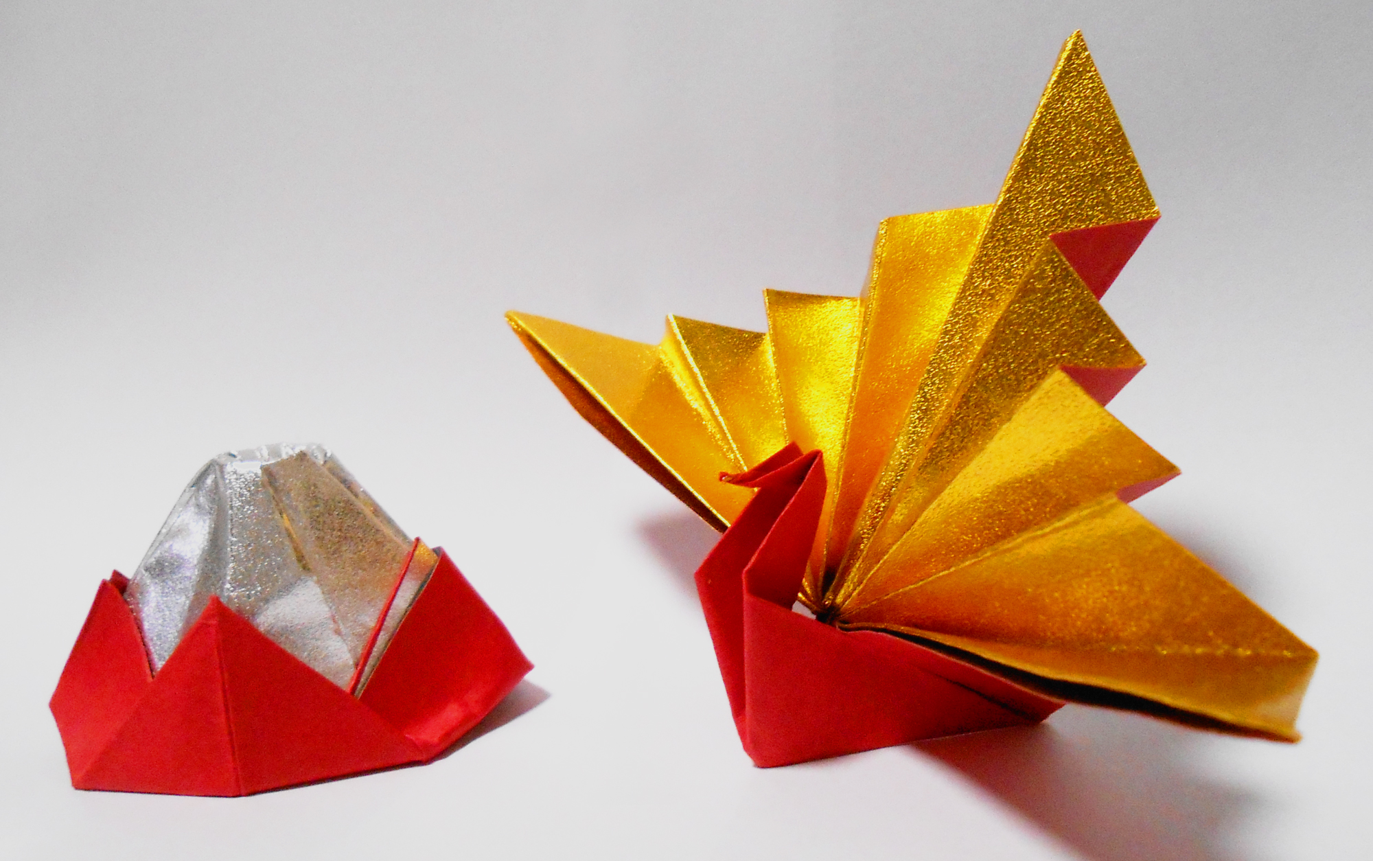 折り紙 祝い鶴と富士山 正月